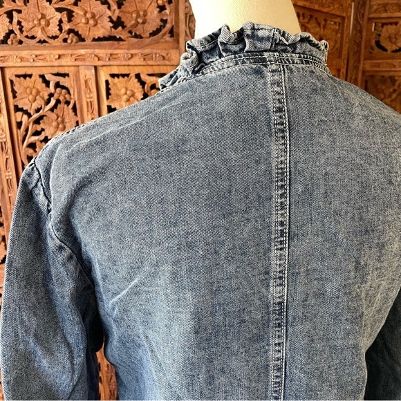 Vintage Unbranded Denim Jean Open-Front Jacket with Ruffle Hemline - Picture 10 of 10